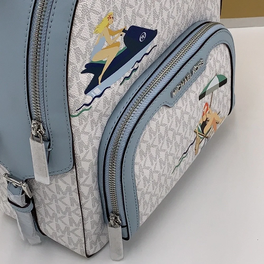 MICHAEL KORS JET SET GIRLS JAYCEE MEDIUM BACKPACK BRIGHT WHITE/ BLUE COLOR
